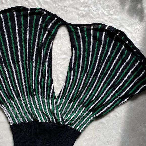 Arden B Striped Knit Cutout Top Green White Black Size M Y2K - Picture 9 of 14